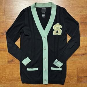 James Coviello Anna Sui Cardigan Sweater S Black Letterman Classic Retro School